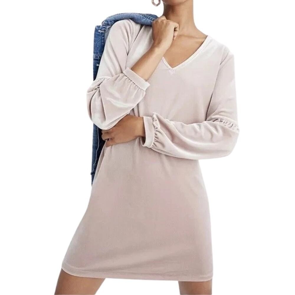 Madewell Dress Womens XL Pink Velvet Mini‎ Puff Sleeve Valentines Day Coquette